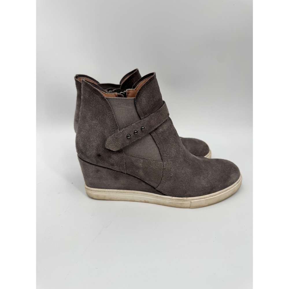 Linea Paolo Wedge Sneakers Women 8 Grey Suede Side Zip Ankle Boots